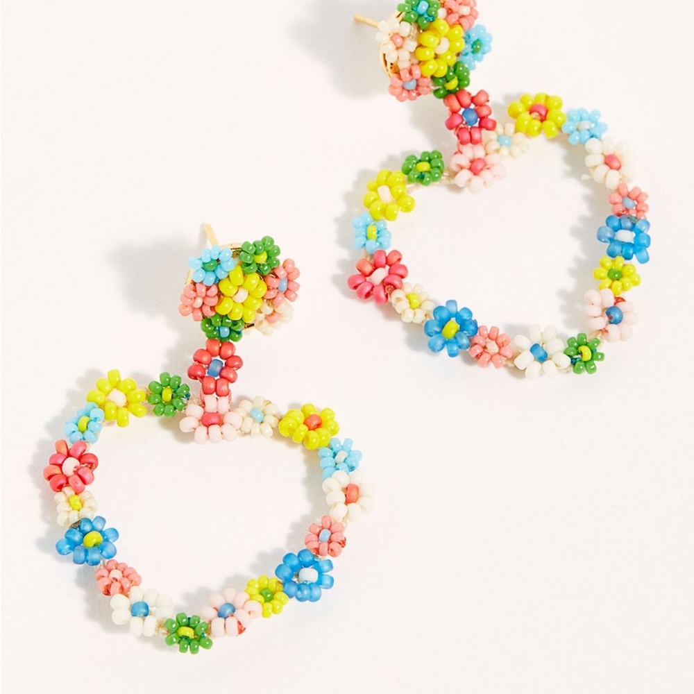 Free People Multi-Colored Beaded Heart Earrings